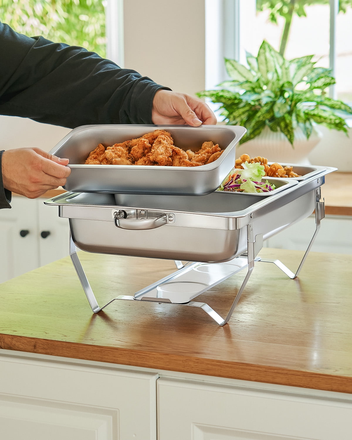 Wilprep 4-Pack Chafing Dish Buffet Set, 8Qt Stainless Steel Foldable Catering Food Warmer 1/3 Size Food Pan