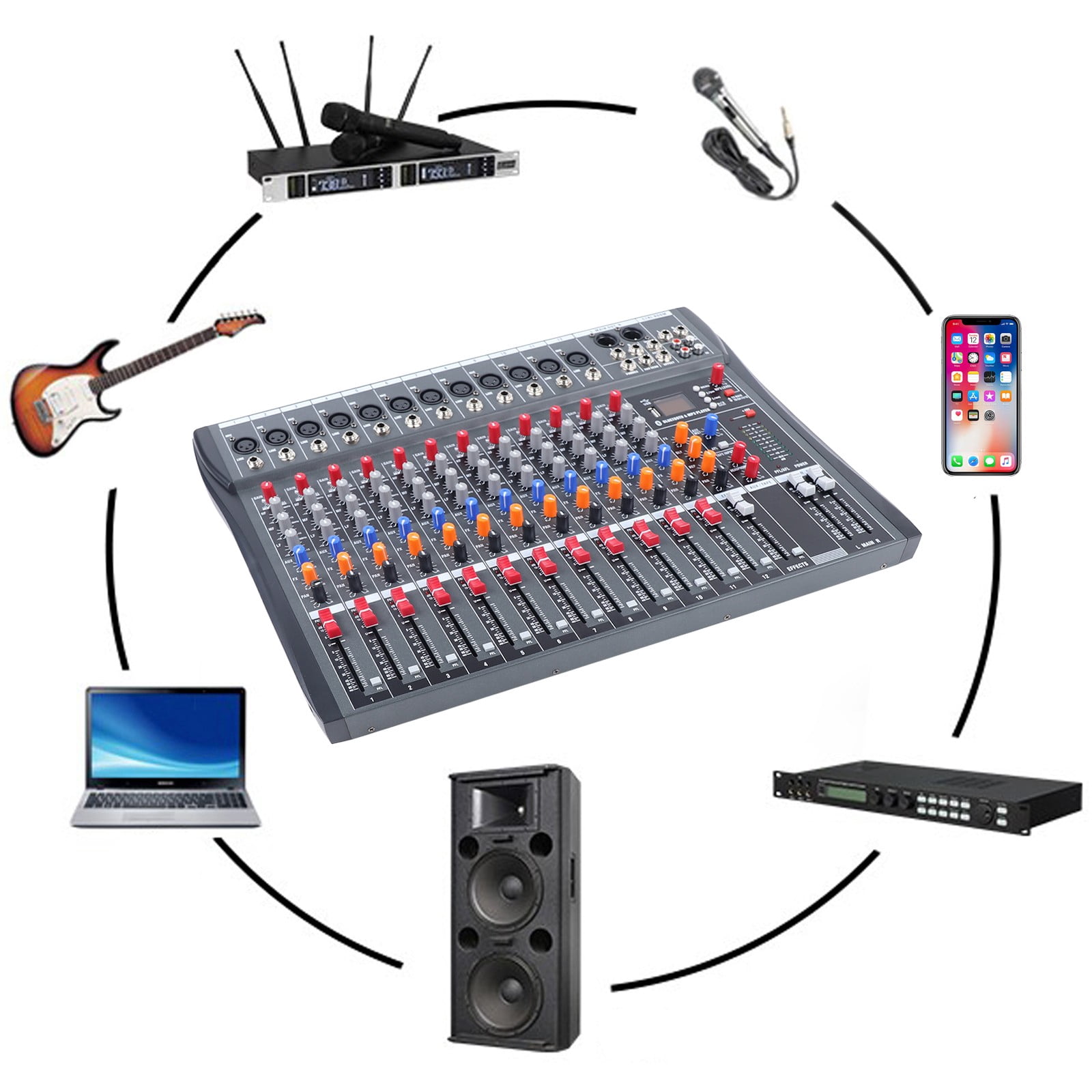 ToppiJoy 12-Channel Professional Audio Mixer, Sound Mixer, Stereo Mixer