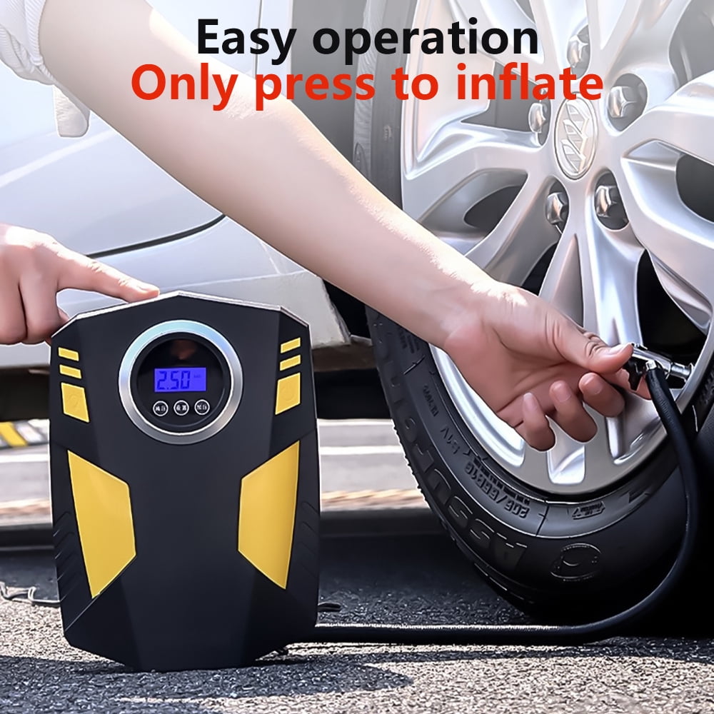 Tire Inflator,Kepeak Portable Air Compressor with 3 Nozzle Adaptors and LED Light,12V DC 150 PSI, for Car Tires and Other Inflatables, Digital Pressure Gauge