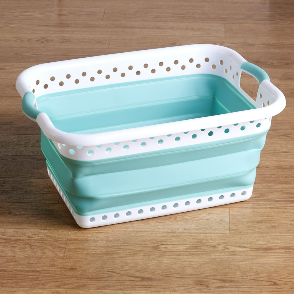 Easy to Store Large Plastic Collapsible Laundry Basket Teal Walmart