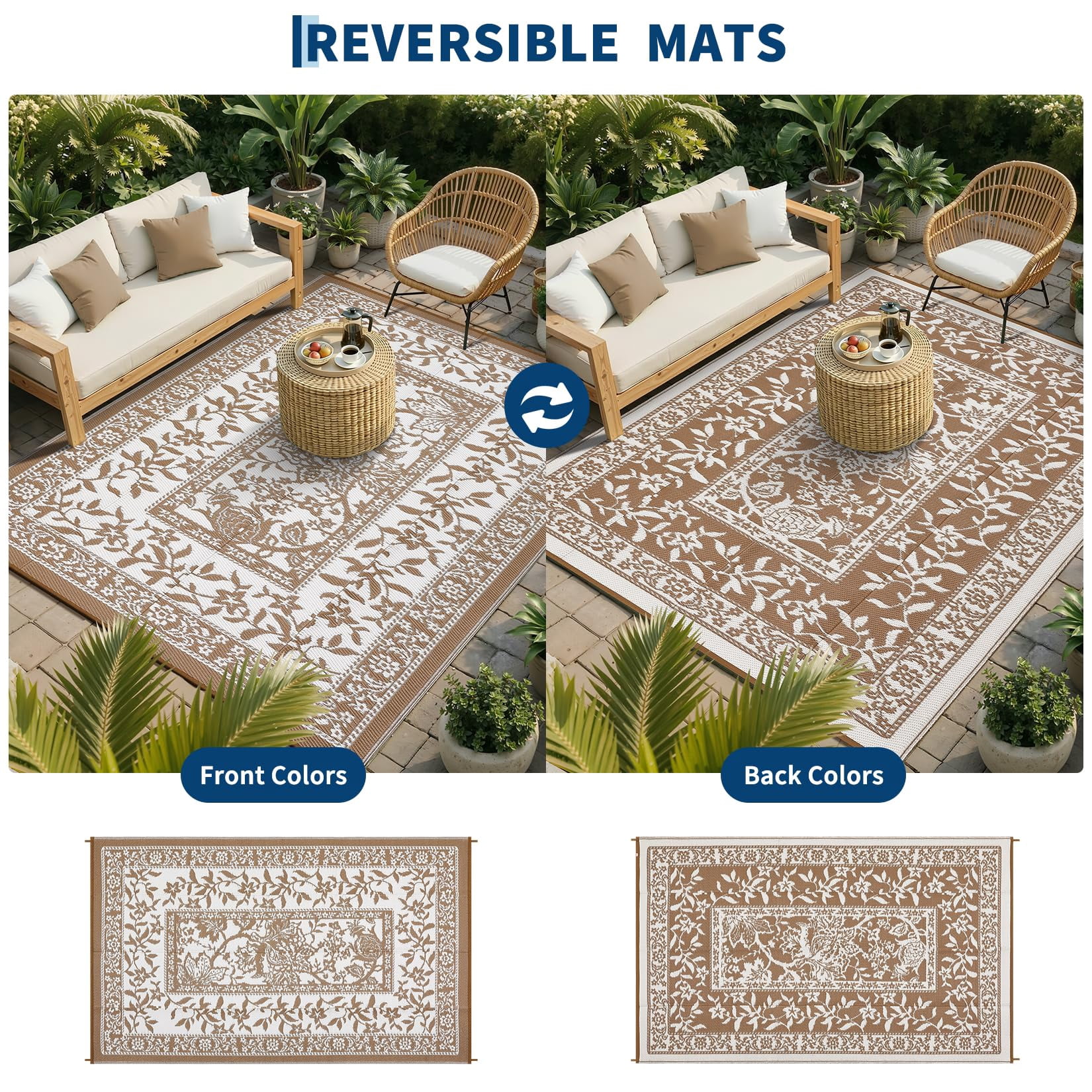 Soonbuy 9x12 FT Outdoor Rug, Waterproof Reversible Plastic Straw Outdoor Patio Rug, Botanical Grove Vintage Cottage Outdoor Area Rug Carpet for RV, Deck, Picnic, Beach, Backyard
