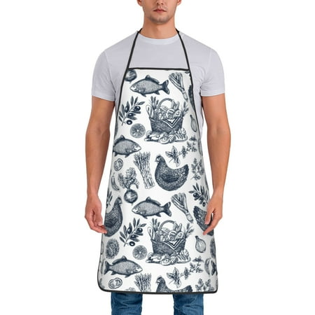 

Lukts Chicken And Fish Print Unisex Tie-Up Aprons Bibs for Chef Kitchen Grill Beverage Shop