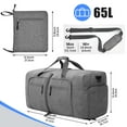 thumbnail image 6 of Travel Duffel Bag for Men, 65L Foldable Duffle Bags with Shoes Compartment, Overnight Bag for Men Women Waterproof & Tear Resistant (Gray), 6 of 11
