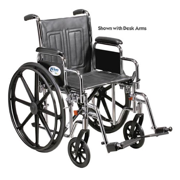 Drive Medical Chrome Sport Wheelchair, Fixed Full Arms, Swing away