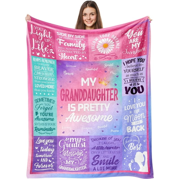 Granddaughter Gifts from Grandma, Birthday Gifts for Granddaughter Blanket 60"x50", Best Granddaughter Ever Gifts from Grandpa Nana, Christmas Graduation Gifts Ideas for Granddaughter, Pink