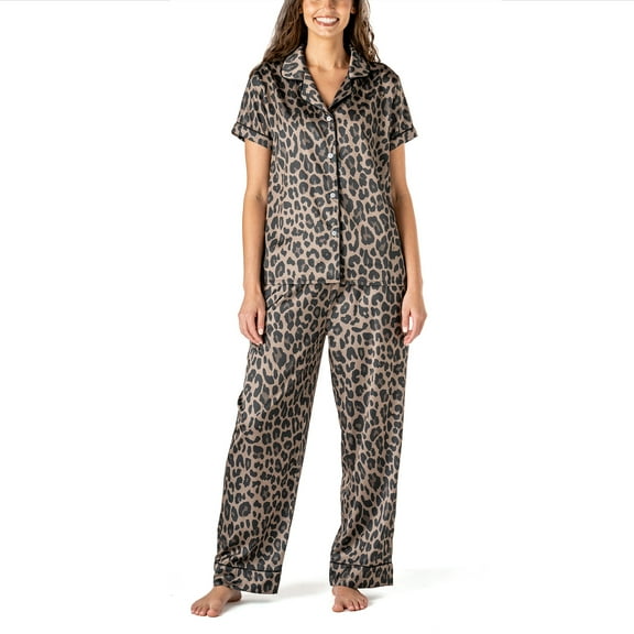 Hello Mello Boots & Bubbles Satin Lounge Top and Pants, 2-Piece Pajama Set, Best of the Brunch, Small/Medium (Women's)