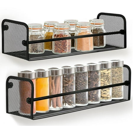 Greenco Wall Mount Single Tier Mesh Spice Rack, Black, Set (Best Spice Rack With Spices)