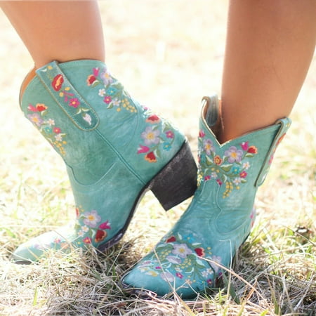 

Cowboy Boots For Women Cowgirls Boots Embroidered Retro Shoes Ankle Boots