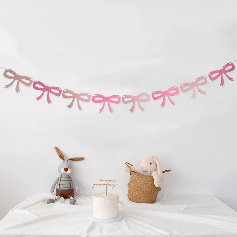 Pink Bow Party Hanging Swirl Decorations - 20pcs Set With Spiral Pendants & Bow Cards For Birthday, Baby Shower 2 thumbnail image