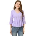 thumbnail image 1 of Blusa liviana de encaje sólido Allegra K cuello en V manga 3/4 peplum Púrpura M, 1 of 6
