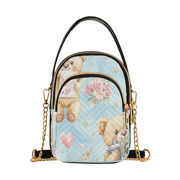 Cross Body Fashion Shoulder Waist Purse Bags Sweetheart Bears with Flowers Pocket Handbags