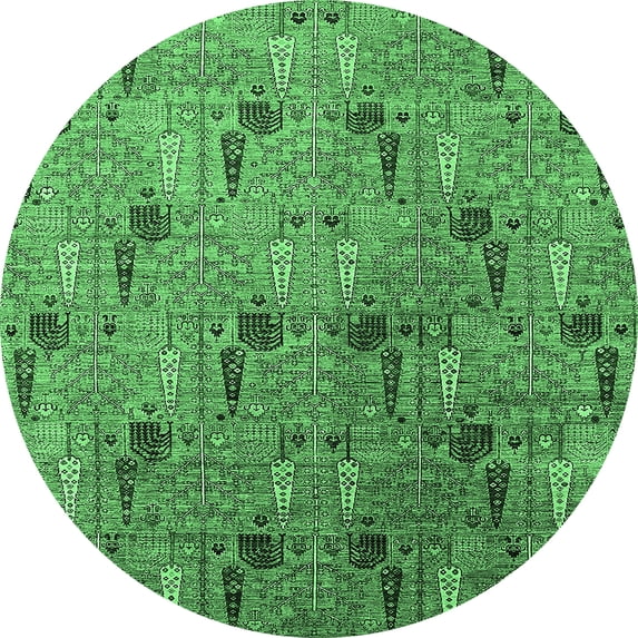 Ahgly Company Indoor Round Oriental Emerald Green Industrial Area Rugs, 8' Round