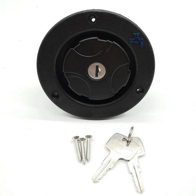 RV Fresh Water Locking Cap Spring and Seal Ring Design with Inlet Gravity Fresh Water Filling Hatch for Camping Trailer Gravity RV (Black)