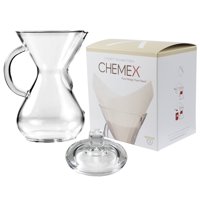 Chemex Glass 30 Ounce Coffee Maker with Cover and 100 Count Oxygen Cleansed Bonded Square Coffee Filters