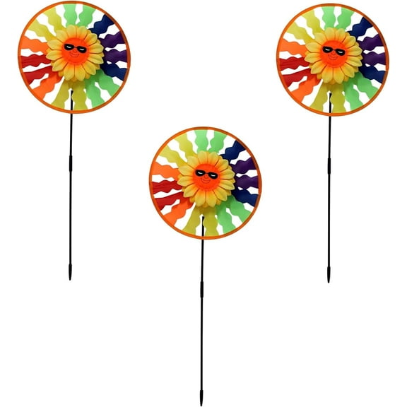 3-Pack Sunflower Garden Wind Spinners – Colorful Outdoor Yard and Patio Decorations (11")