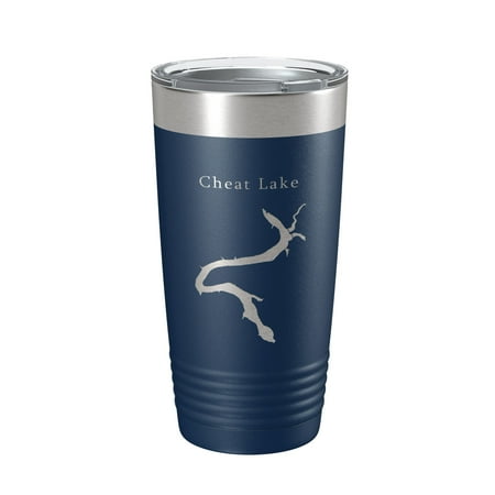 

Cheat Lake Map Tumbler Travel Mug Insulated Laser Engraved Coffee Cup Morgantown West Virginia 20 oz Navy Blue