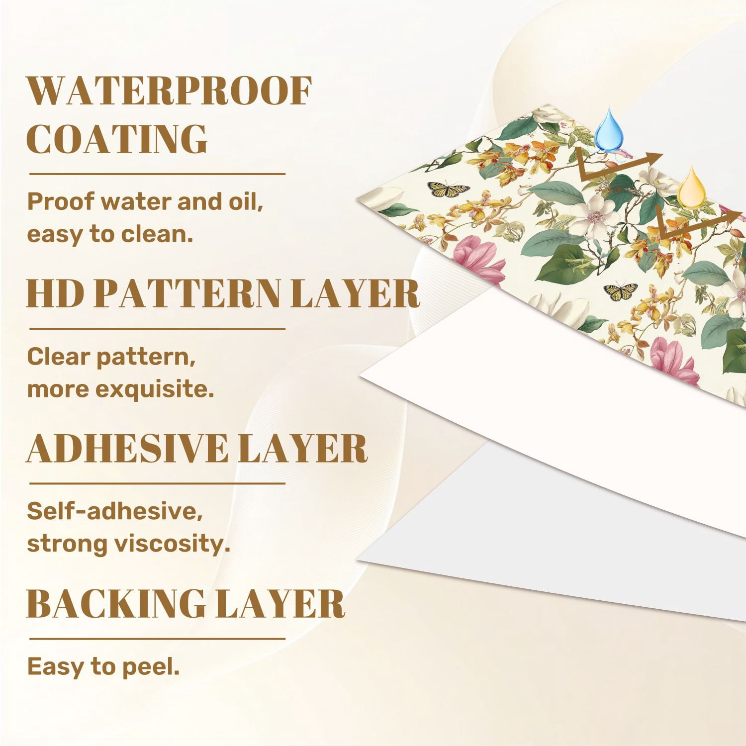Boho Peel and Stick Wallpaper Vintage Floral Orchids Magnolias Butterflies Wall Mural 17.7in x 9.8ft Self Adhesive Removable Wall Paper Renter Friendly Wallpaper for Nursery Bedroom Cabinets