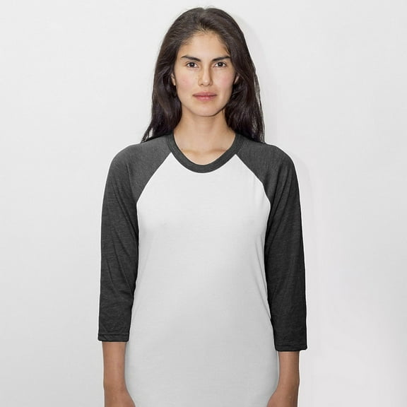 Los Angeles Apparel FF53 Unisex 3/4 Sleeve Raglan Baseball Tee, White/Heather Black, L
