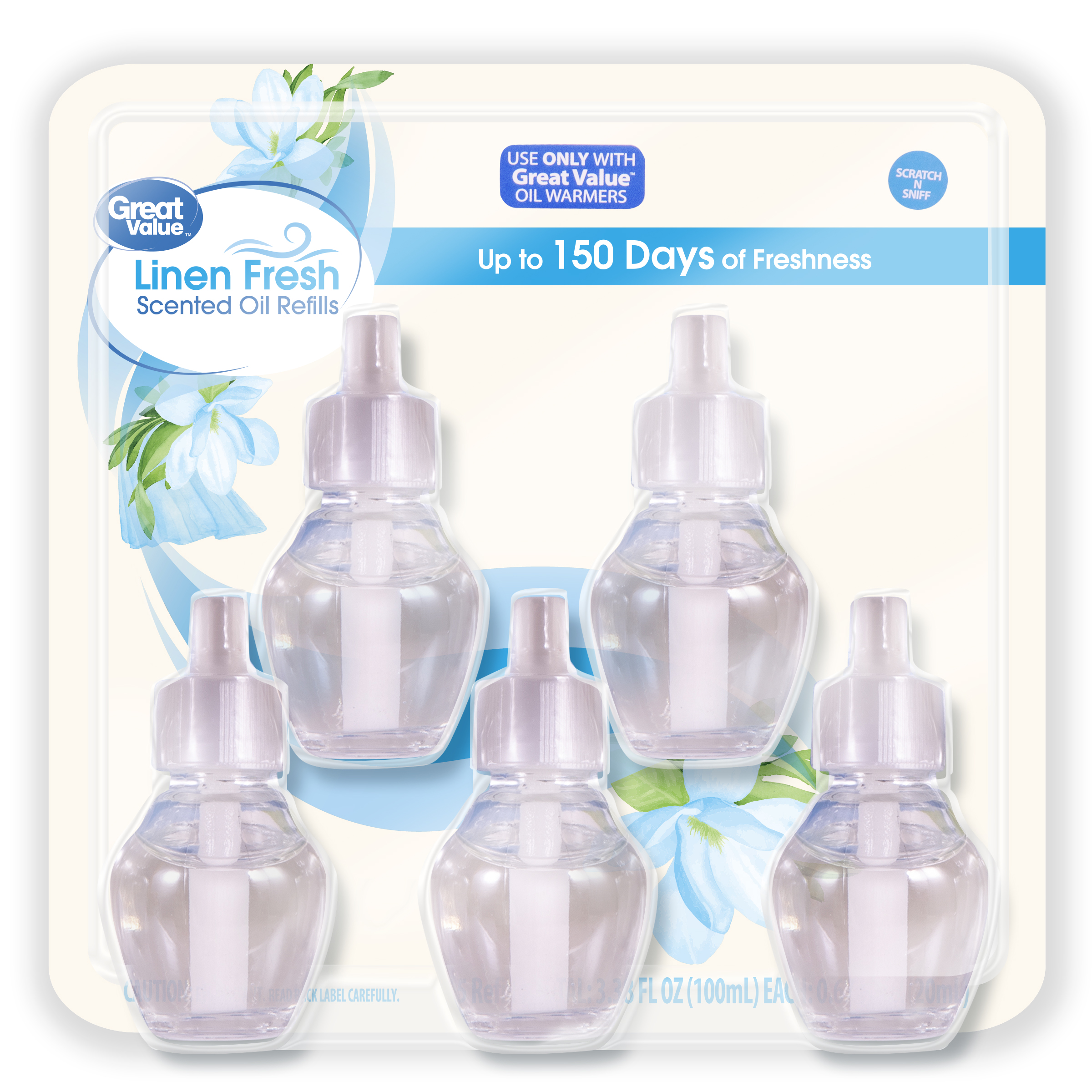 Great Value Plug In Scented Oil Refills, (5 X .67 fl oz), Linen Fresh