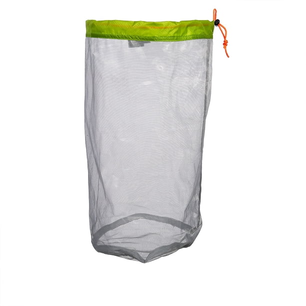 Bolsa de malla ultraligera con cordón para exteriores, viajes, senderismo, camping, almacenamiento (verde L)