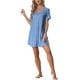 thumbnail image 2 of INSPIRAR CHIC Camisones de Satén para Mujeres con Cuello en V, Manga Corta, Camisón a Rayas, Ropa de Dormir de Seda, Vestido de Pijama M Azul Claro, 2 of 6