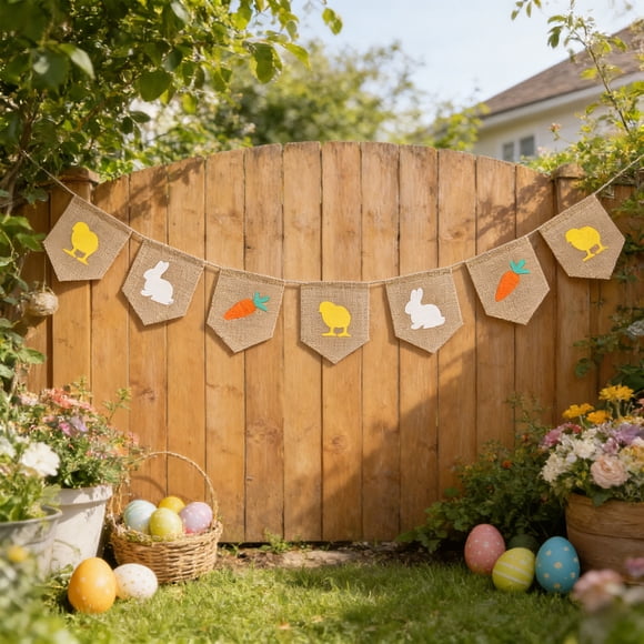 Weloille Bannière de Lapin de Pâques en Jute 1 Pce, Guirlande Suspendue Rustique en Jute avec Motif de Lapin, Décoration de Fête Réutilisable, Bannière Thématique Mignonne pour Mur, Foyer, Manteau de Cheminée, Fête, Déco Murale pour la Maison