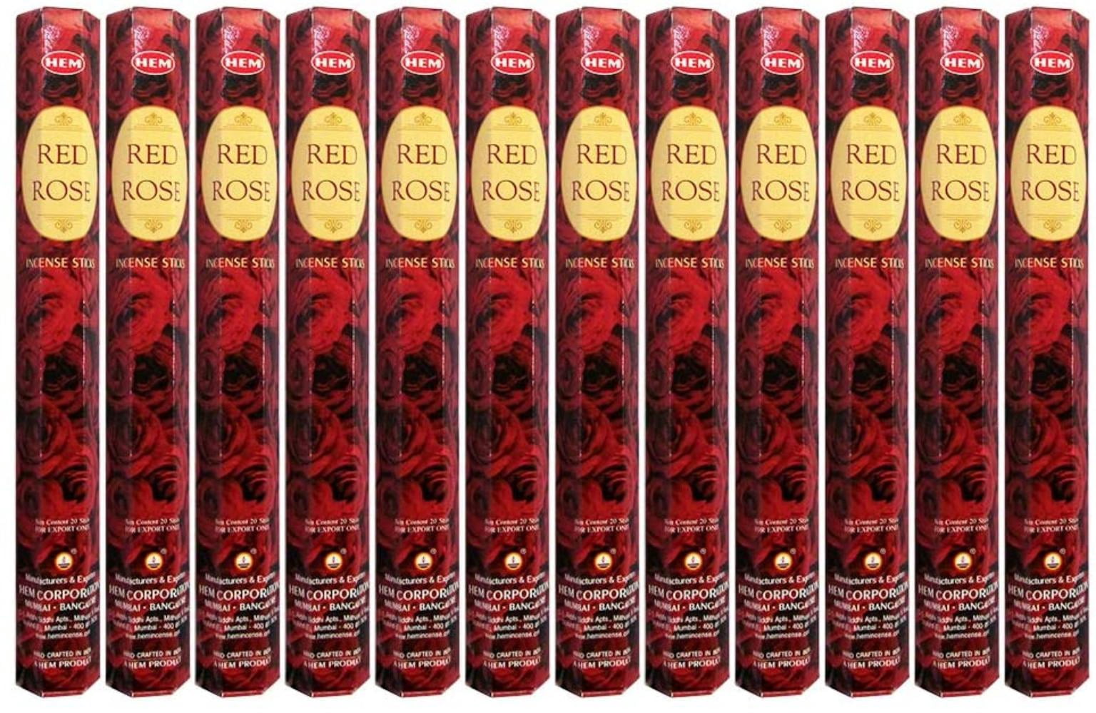 "Hem Precious Red Rose Agarbatti Pack of 12 Incense Sticks Boxes, 20gms Each, Traditionally Handrolled in India Aeromatic Natural Fragrance for Prayers,.., By Visit the HEM Store"