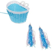 Bike Basket for Kids Front Bike Accessories for Kids Small Woven Wicker Cycling Ages 3-12, Blue