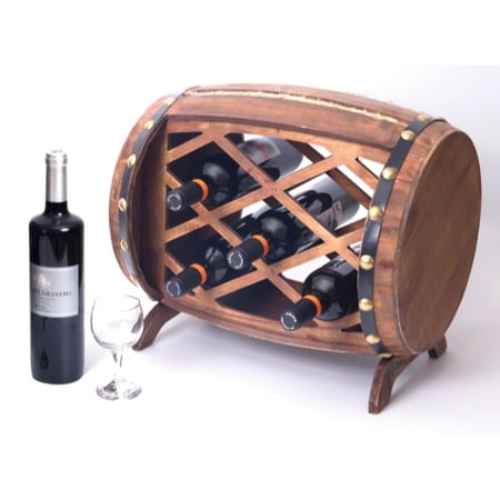 Rustic Wooden Barrel Shaped Wine Rack, 5 Bottle Decorative Wine Holder