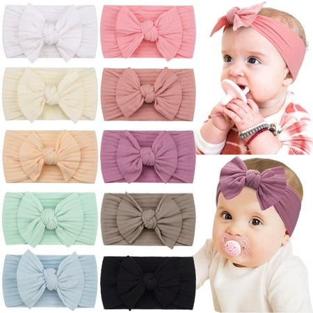 JOYOYO 10 PCS Baby Headbands Bows Baby Girls Soft Stretchy Nylon Headband Soft Hairbands Hair Accessories for Newborn Infant Toddler Kids