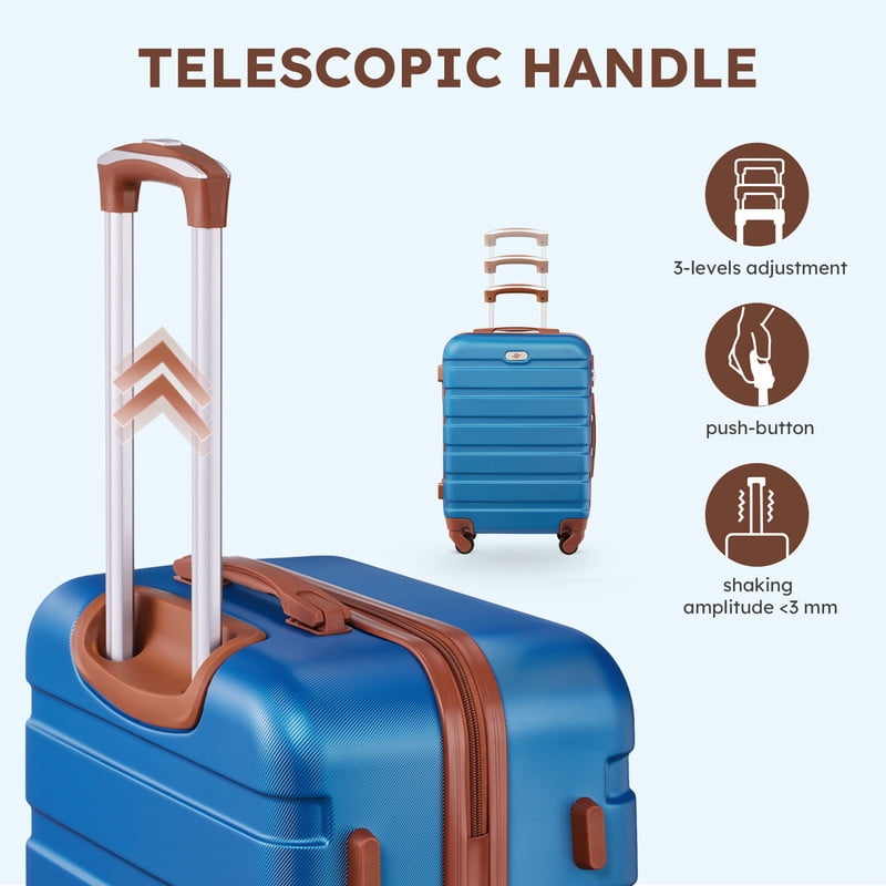 Gowill 4 Piece Luggage Sets,14/20 inch Hardside Lightweight ABS Carry-On Suitcase With Expandable Duffle Bag (Sky Blue Tan)