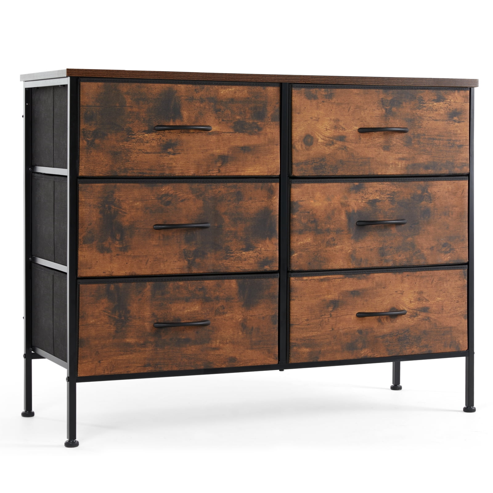 MAYEERTY 6 Drawers Dresser for Bedroom, Fabric Closet Chests Organizer Tower Furniture with Wooden Top, Rustic