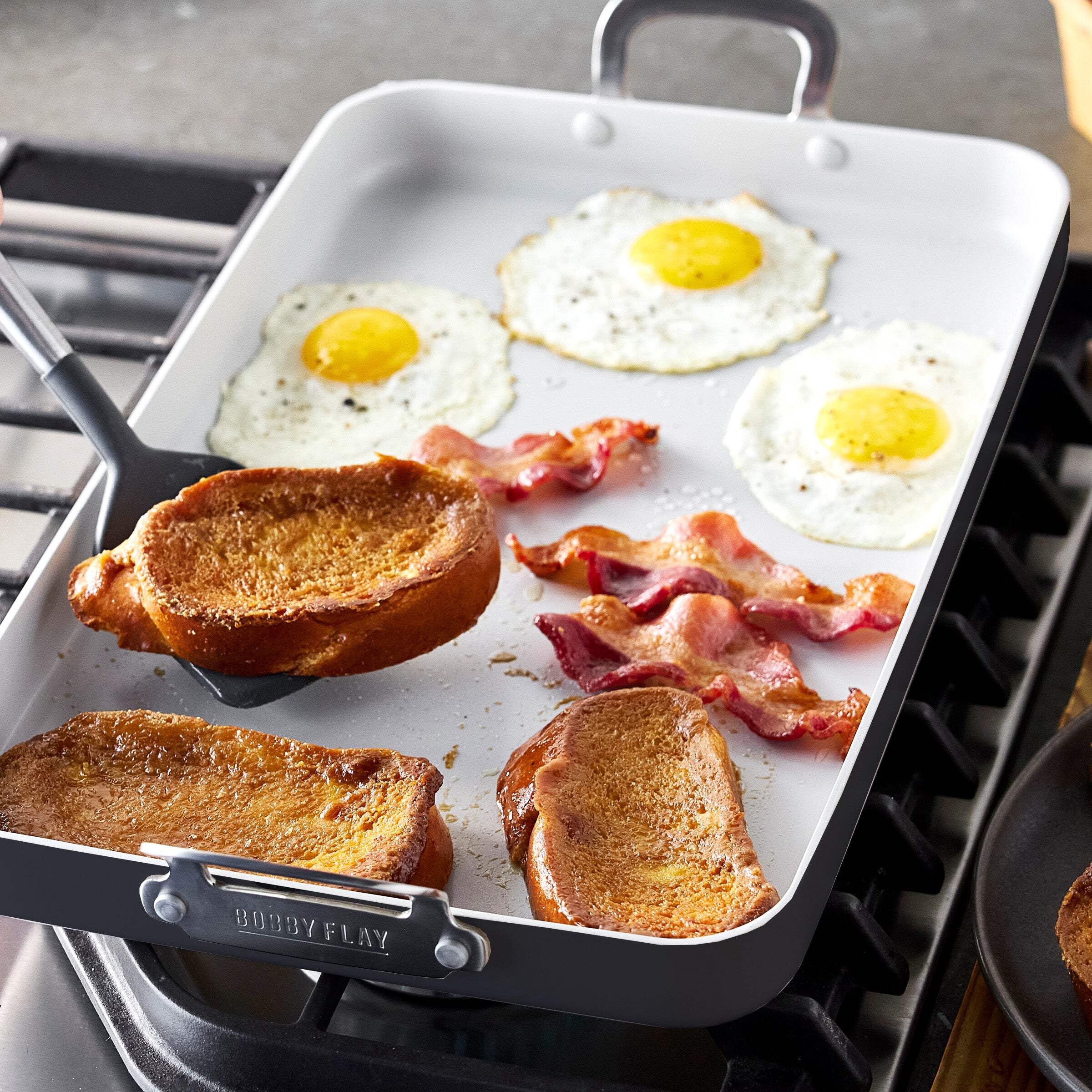 GreenPan Bobby Flay 18" x 11" Nonstick Double Burner Griddle, Cream