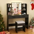 thumbnail image 4 of Costway Makeup Vanity Desk with Lighted Mirror Charging Station 3-Color Dimmable LED Lights Black, 4 of 9