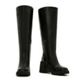 thumbnail image 2 of Women's Wide Calf Knee High Boots – Black Platform Chunky Heel Tall Plus Size Boots for Women, Faux Leather Fall Winter Fashion 10w, 2 of 6