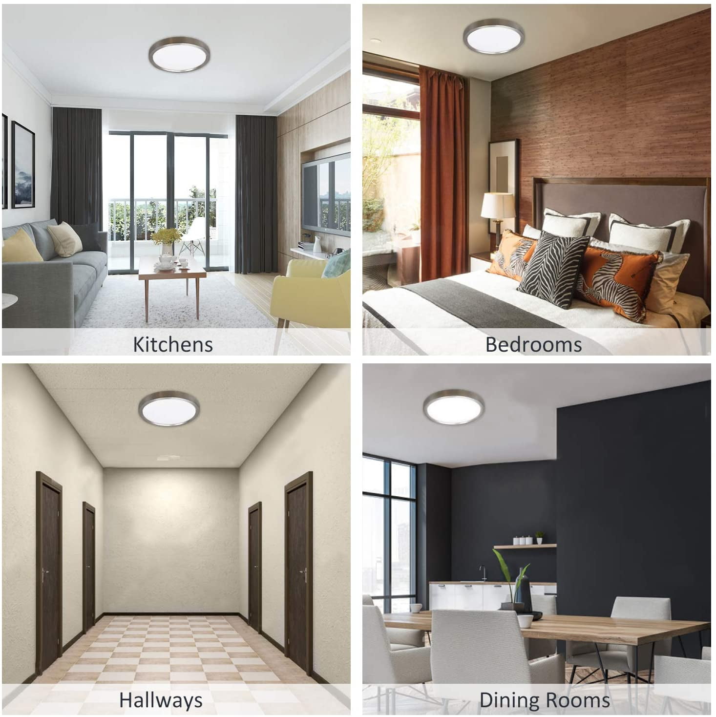 MingBright LED Flush Mount Ceiling Light Fixture, Dia: 13'', 3000K Warm White Brushed Nickel Aluminum Ceiling Light Fixture, Dimmable Ceiling Light for Kitchen, Bathroom, Bedroom