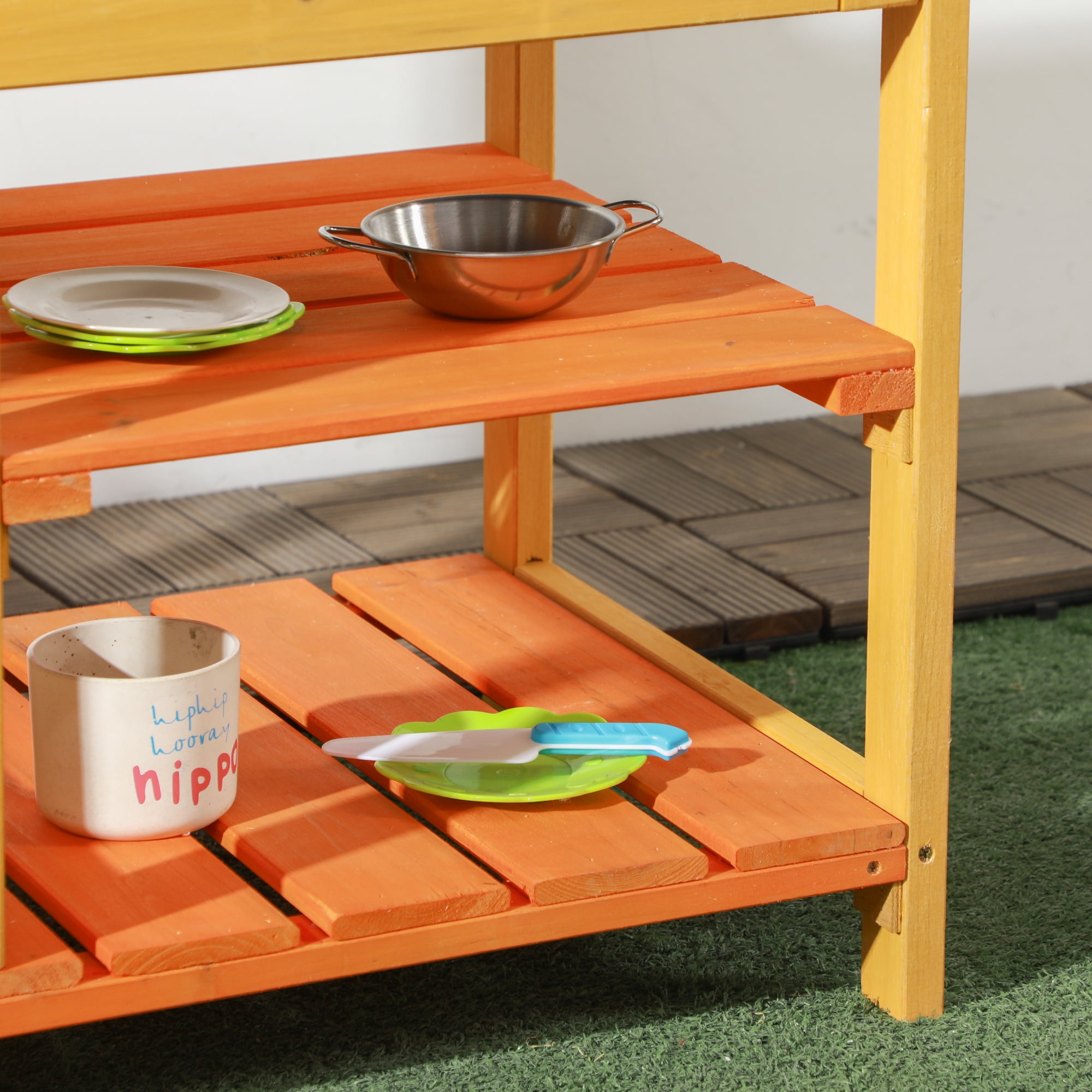 Mud Kitchen Outdoor Kitchen Playset for Kids Wooden with Realistic Play Kitchen Toys, Faucet & Sink, Storage Shelves, Gift for Boys Girls Aged 3-8 Years Old