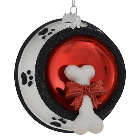 Kurt Adler Glass Noble Gems Dog Bone in Bowl Ornament