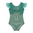 thumbnail image 4 of Rswnyirn Kids Girls Ruffle Sleeve Ballet Dance Unitard Gymnastics Leotard Ruched Mesh Patchwork Green 160, 4 of 7