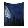 thumbnail image 1 of Half Moon Soft Flannel Fleece Throw Blanket, Mystery Night over Forest Silhouette, Cozy Plush for Indoor and Outdoor Use, 60" x 80", Night Blue, by Ambesonne, 1 of 5