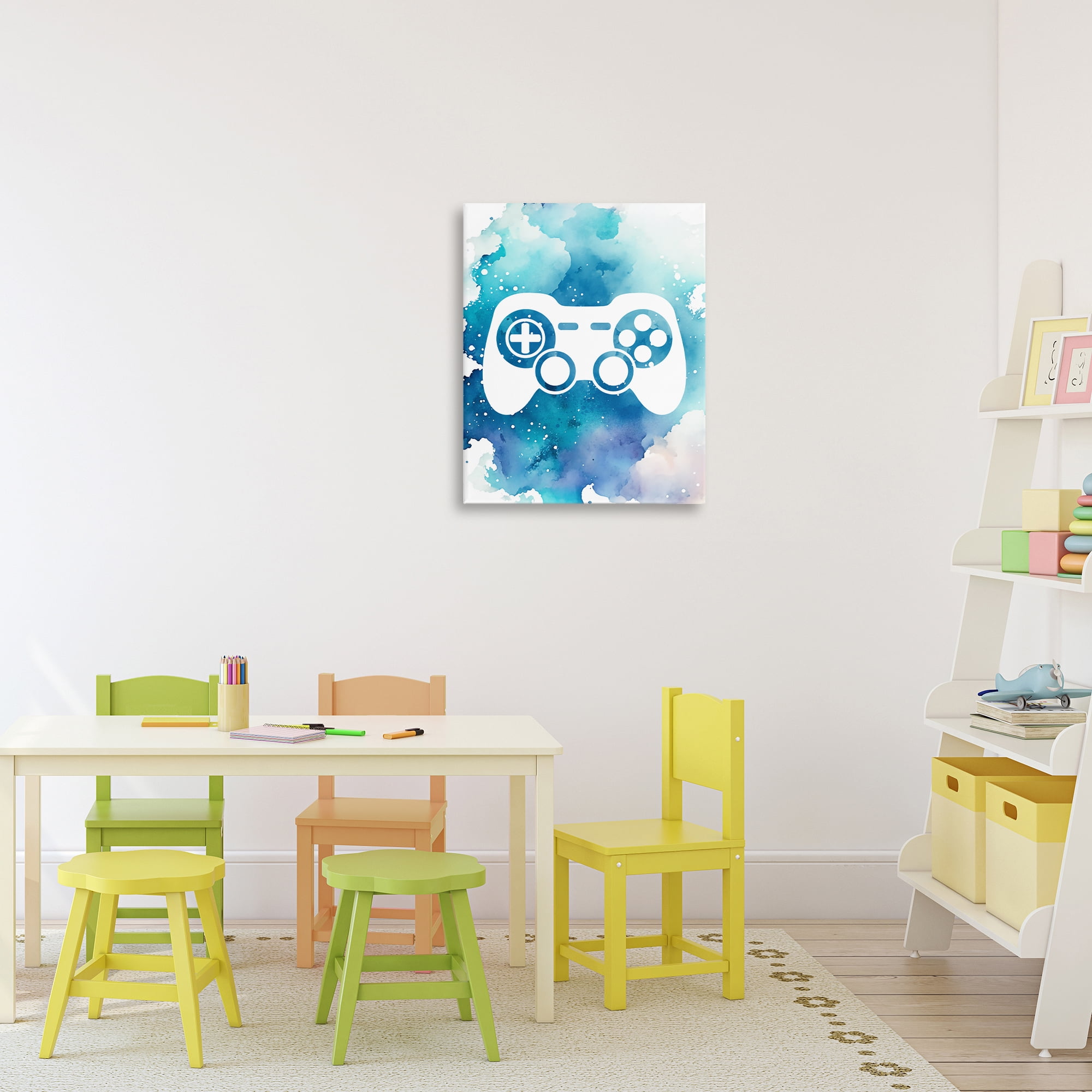 Blue Controller Splatter Canvas Wall Art, design by Marcus Prime