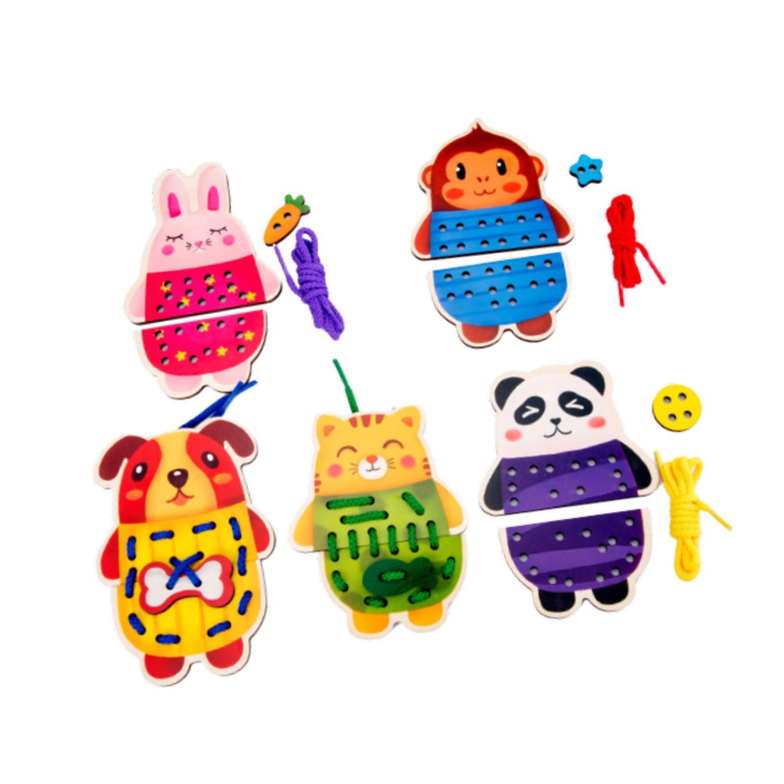 Lacing Cards Sewing Kit Wooden Threading Activity for Preschoolers Boys Girls Educational Motor Skills Development