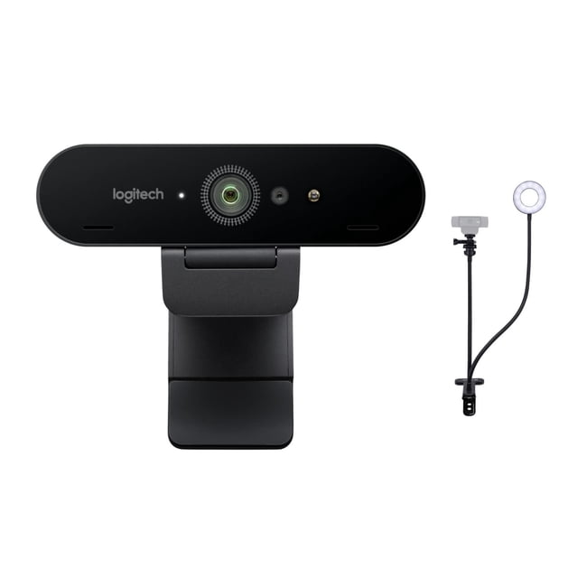 Cámara web Logitech 4K Pro con anillo de luz para selfies y soporte Knox Gear