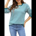 thumbnail image 2 of Suéter de Cuello Redondo A Rayas para Mujer, Blusas Casuales de Invierno de Larga con Bloques de Color, Ropa Holgada y Cálida Azul XL, 2 of 10