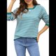 thumbnail image 2 of Suéter de Cuello Redondo A Rayas para Mujer, Blusas Casuales de Invierno de Larga con Bloques de Color, Ropa Holgada y Cálida Azul M, 2 of 10