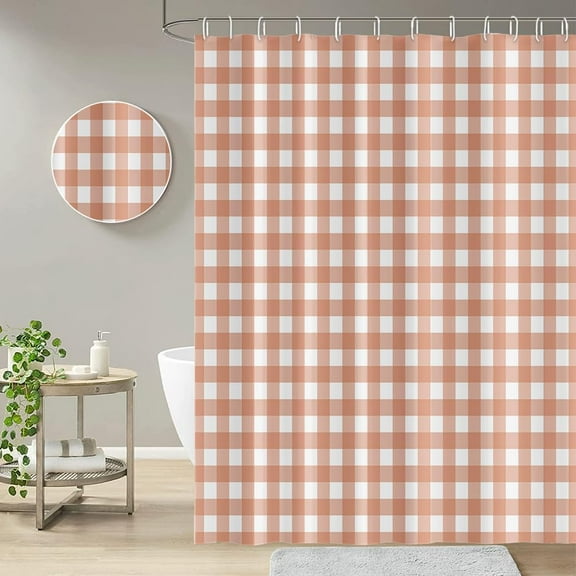 Checkered Shower Curtain for Kids Girls White Pink Buffalo Checker Modern Stall Bathtub Decoration Waterproof Fabric Luxury Room Partition Bathroom Shower Curtains with Hooks 72x72 inches