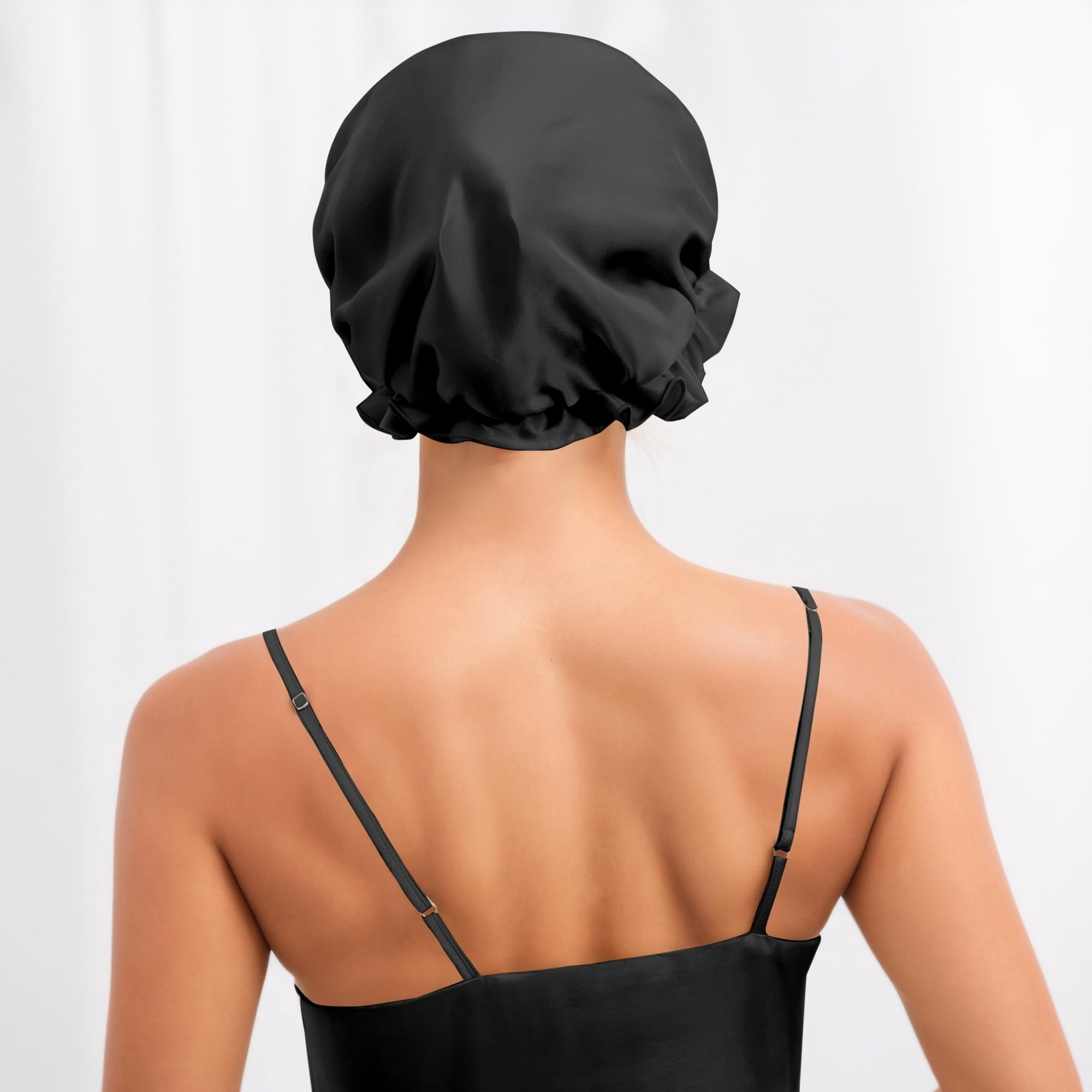SusanSilk 19 Momme Premium Mulberry Silk Shower Cap with Garnet Flower Design and Adjustable Elastic