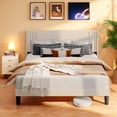 thumbnail image 2 of Lofka Queen Bed Frame, Upholstered Platform Bed with Modern Geometric Headboard, No Box Spring Needed, 800Lbs, Beige, 2 of 8
