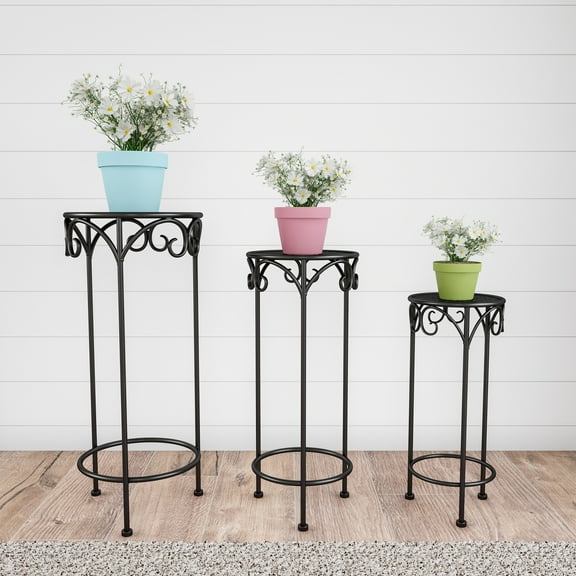Pure Garden Plant Stands – Set of 3 Indoor or Outdoor (Black)