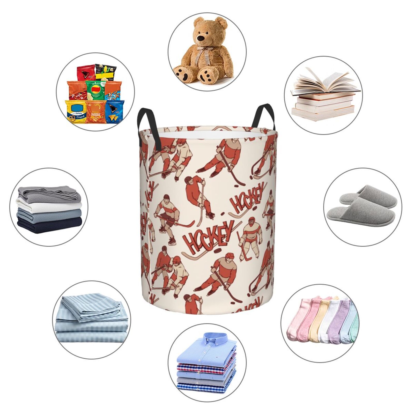Large Laundry Basket with Handles - Retro hockey player stick cool Kids Baby Dirty Clothes Laundry Hamper for Bedroom Aesthetic